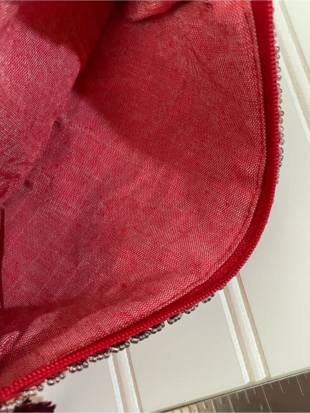 Handmade Red Purple Beaded Tassel Clutch Purse Bag - Picture 4 of 6